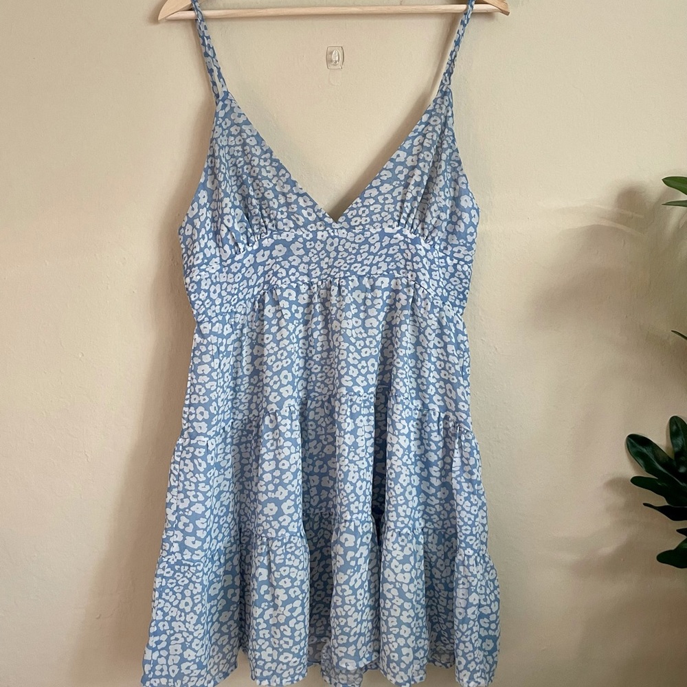 Blue and white floral mini dress